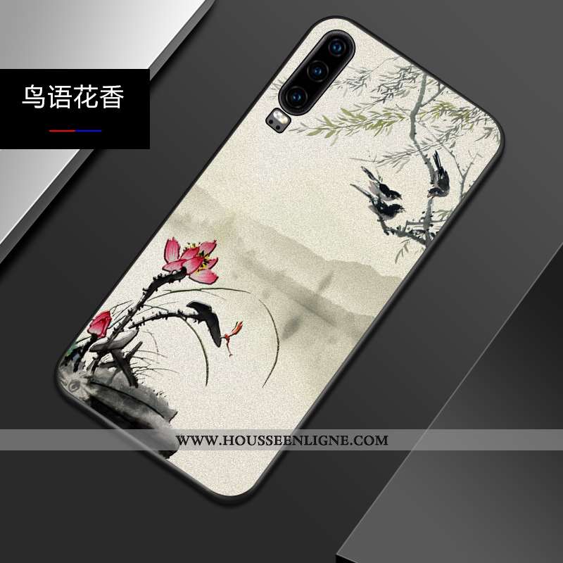 Coque Huawei P30 Protection Délavé En Daim Bleu Gaufrage Tout Compris Créatif