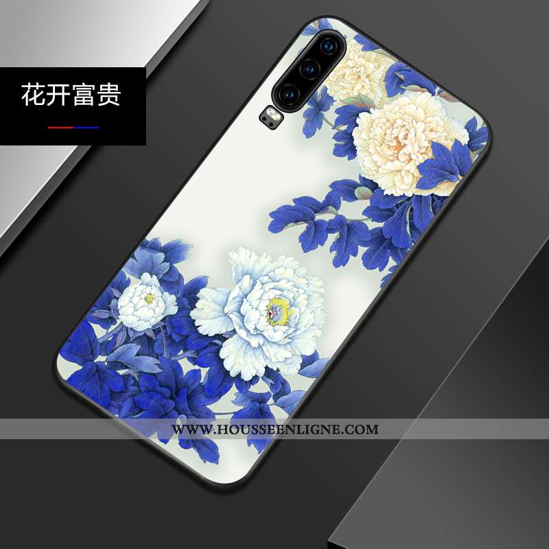 Coque Huawei P30 Protection Délavé En Daim Bleu Gaufrage Tout Compris Créatif