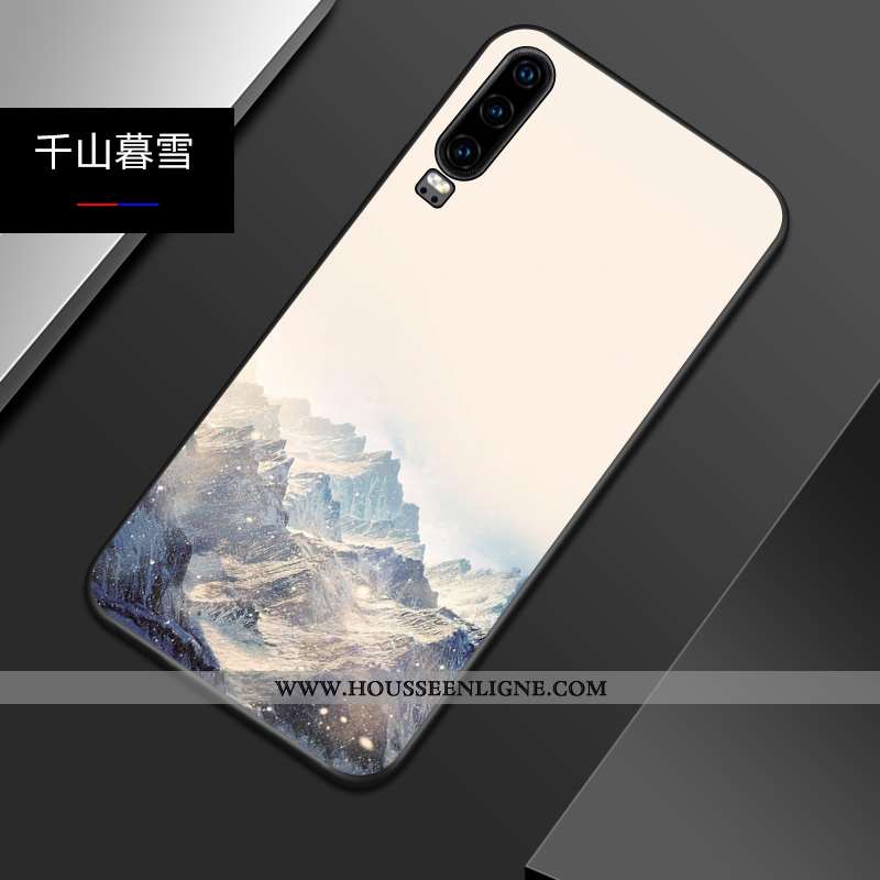 Coque Huawei P30 Protection Délavé En Daim Bleu Gaufrage Tout Compris Créatif