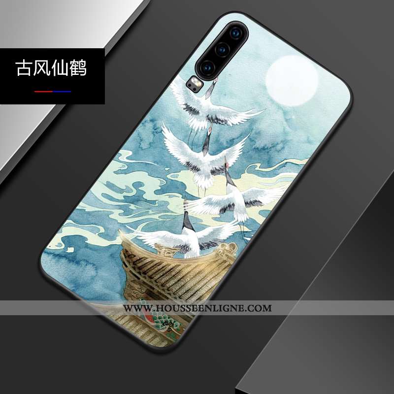 Coque Huawei P30 Protection Délavé En Daim Bleu Gaufrage Tout Compris Créatif