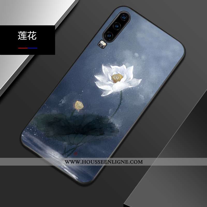 Coque Huawei P30 Protection Délavé En Daim Bleu Gaufrage Tout Compris Créatif