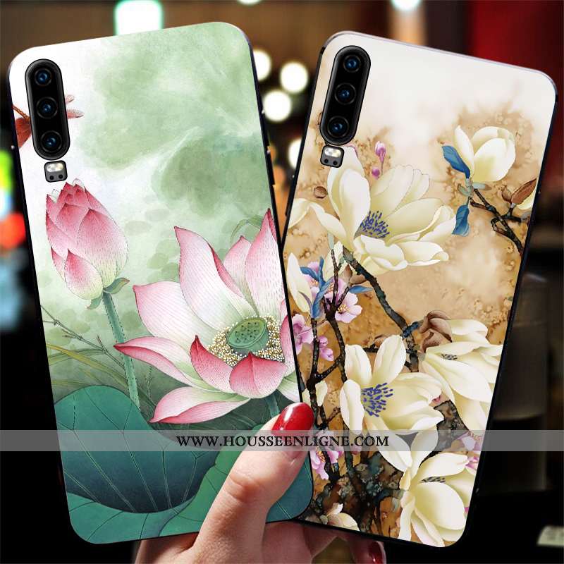 Coque Huawei P30 Protection Délavé En Daim Bleu Gaufrage Tout Compris Créatif