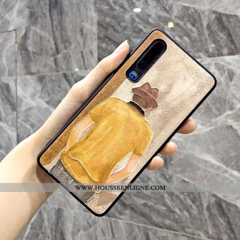 Coque Huawei P30 Protection Gaufrage Cool Téléphone Portable Soie Mulberry Étui Peinture À L'huile J