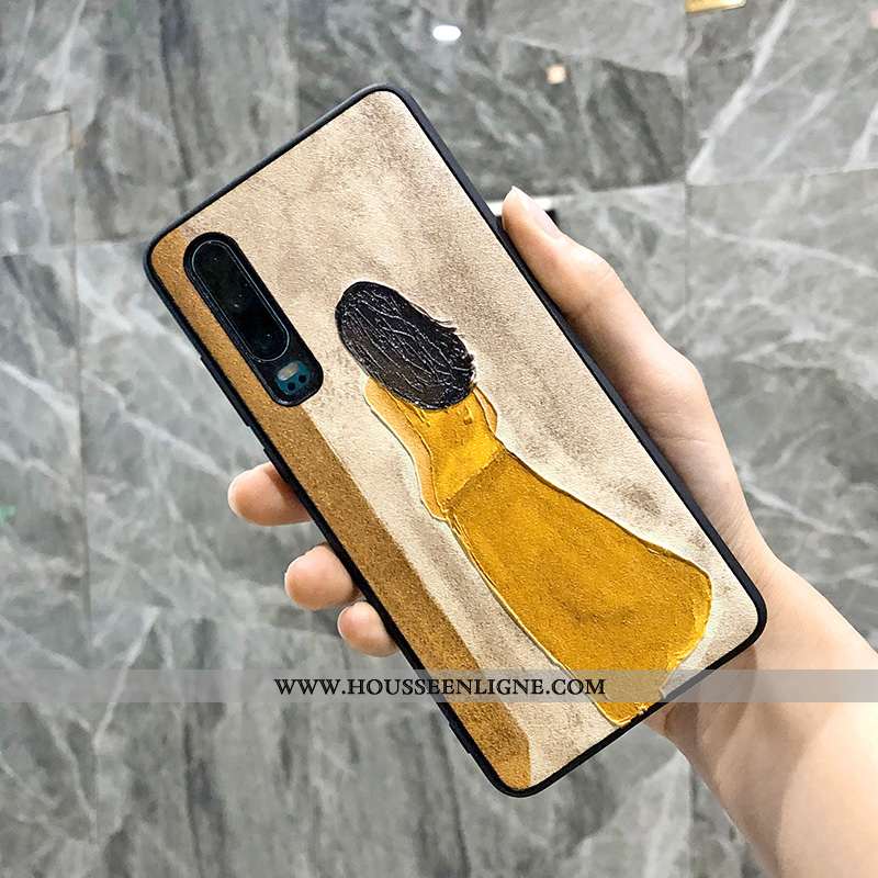 Coque Huawei P30 Protection Gaufrage Cool Téléphone Portable Soie Mulberry Étui Peinture À L'huile J
