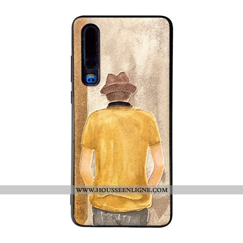 Coque Huawei P30 Protection Gaufrage Cool Téléphone Portable Soie Mulberry Étui Peinture À L'huile J