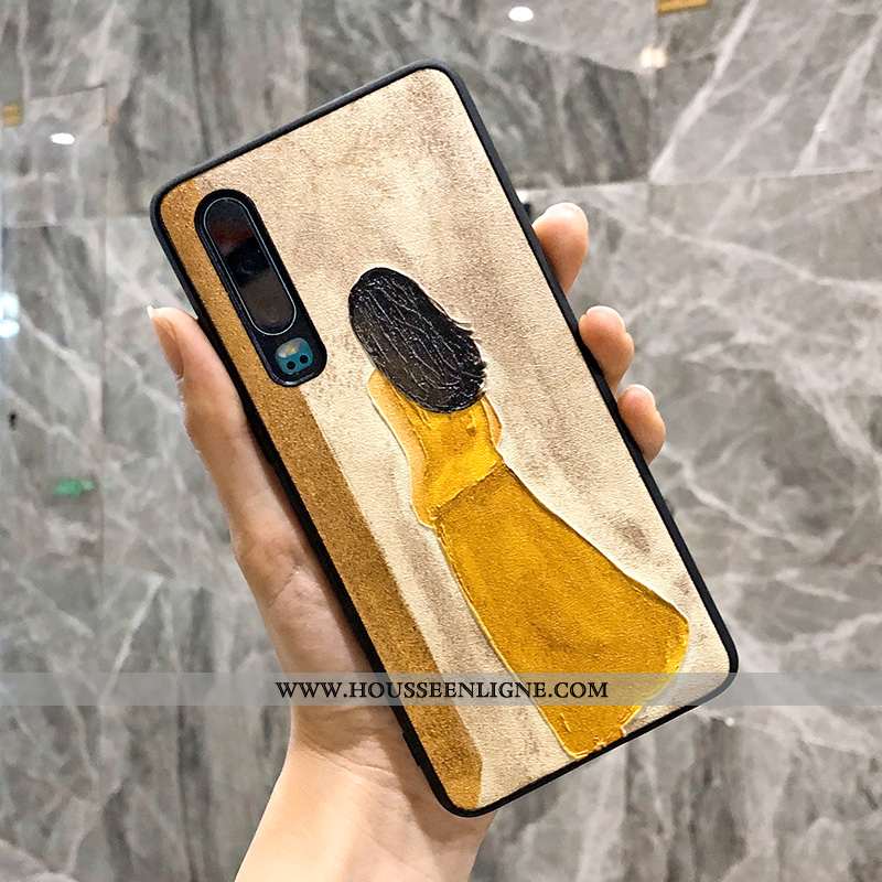 Coque Huawei P30 Protection Gaufrage Cool Téléphone Portable Soie Mulberry Étui Peinture À L'huile J