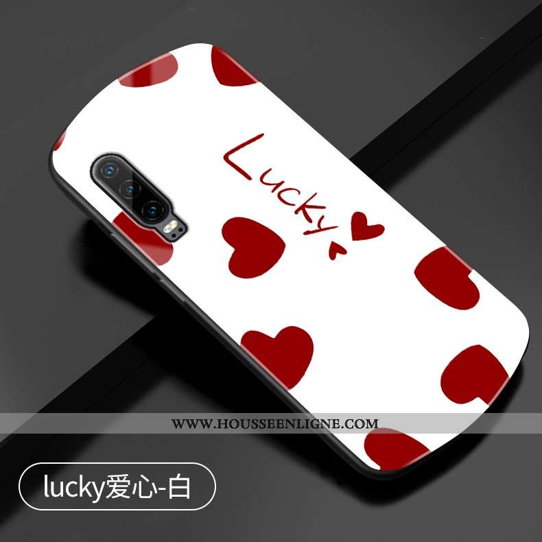 Coque Huawei P30 Protection Verre Rond Amour Étui Téléphone Portable Rouge