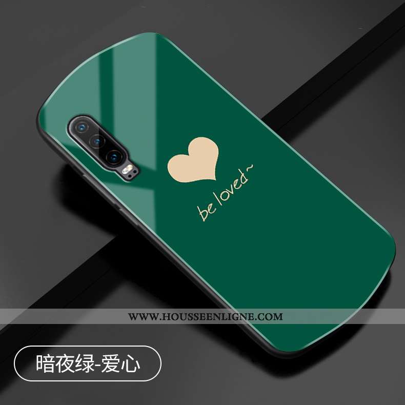 Coque Huawei P30 Protection Verre Rond Amour Étui Téléphone Portable Rouge