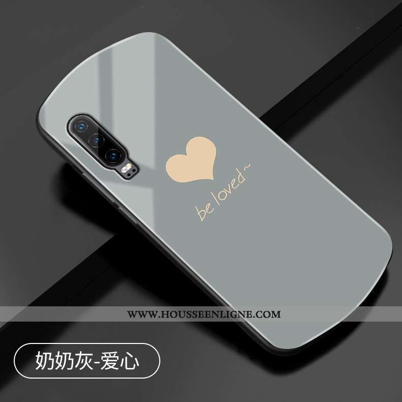 Coque Huawei P30 Protection Verre Rond Amour Étui Téléphone Portable Rouge