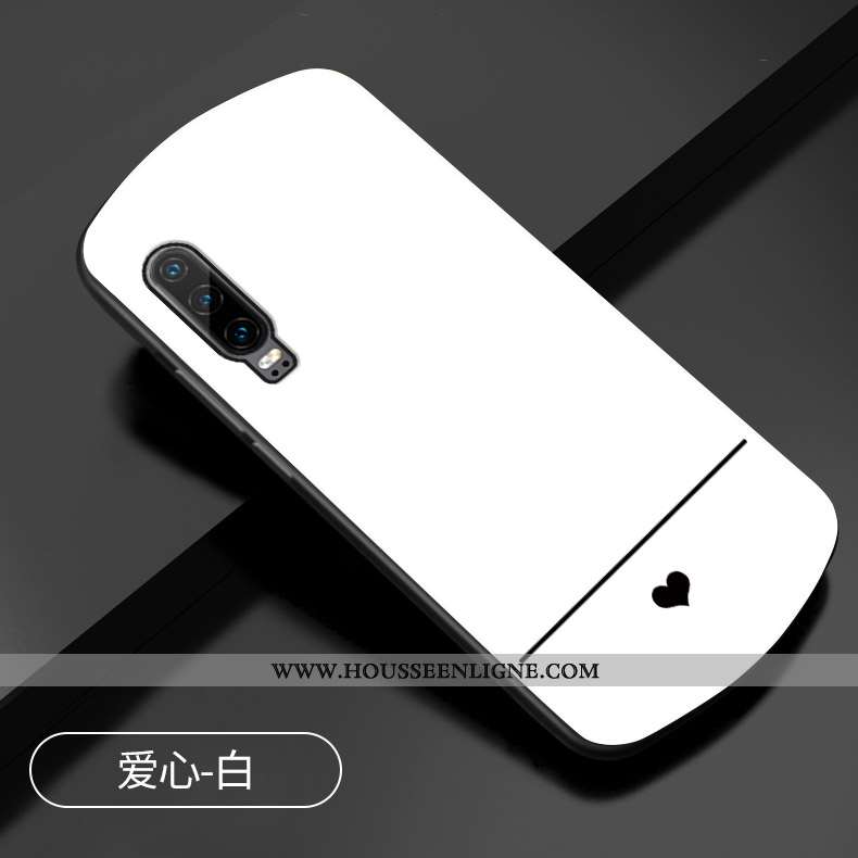 Coque Huawei P30 Protection Verre Rond Amour Étui Téléphone Portable Rouge