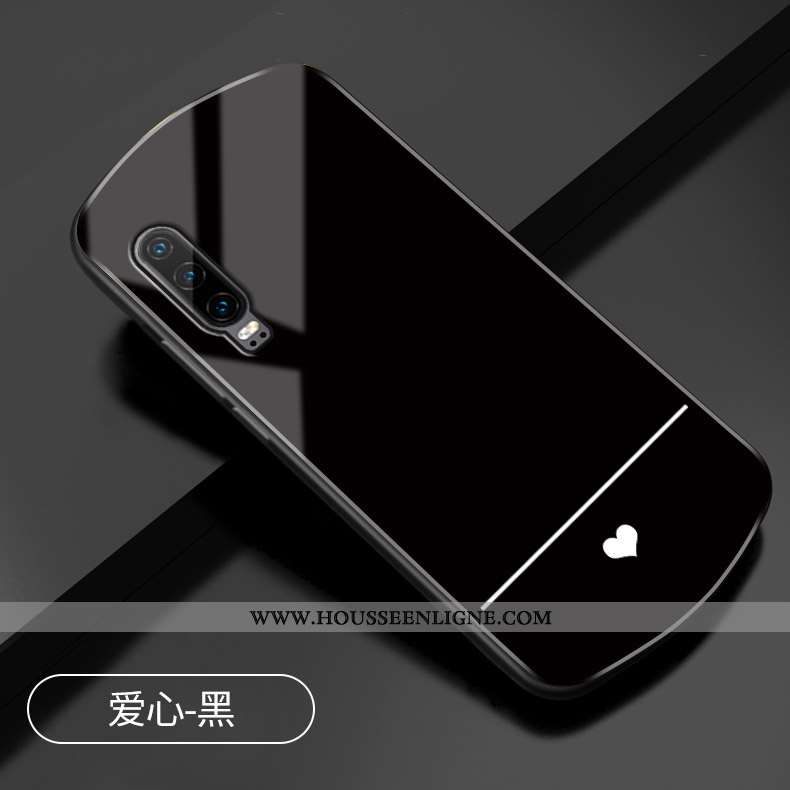 Coque Huawei P30 Protection Verre Rond Amour Étui Téléphone Portable Rouge