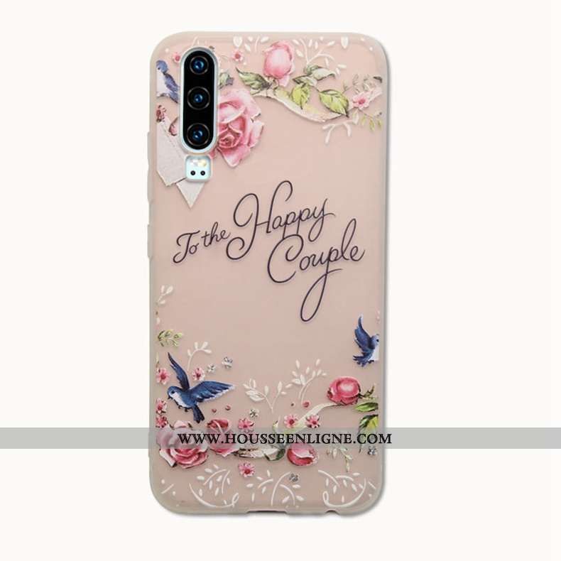 Coque Huawei P30 Transparent Délavé En Daim Incassable Téléphone Portable Ultra Tendance Rose