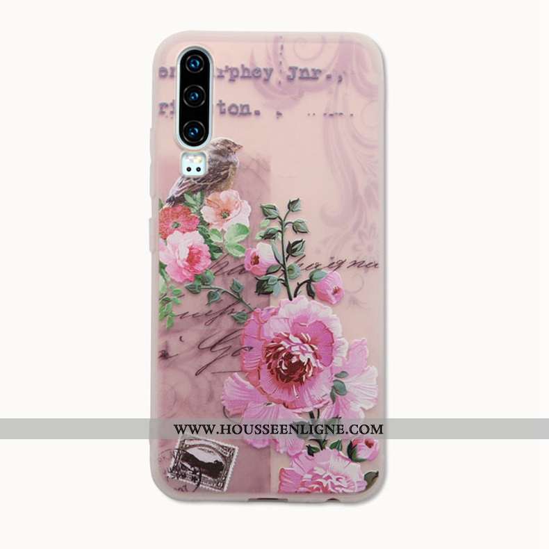 Coque Huawei P30 Transparent Délavé En Daim Incassable Téléphone Portable Ultra Tendance Rose