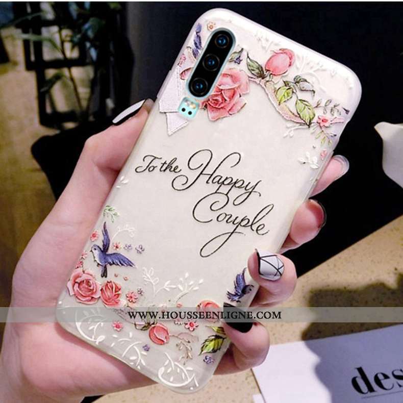 Coque Huawei P30 Transparent Délavé En Daim Incassable Téléphone Portable Ultra Tendance Rose