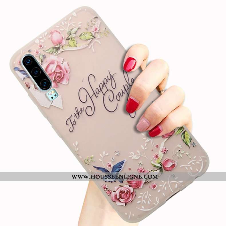 Coque Huawei P30 Transparent Délavé En Daim Incassable Téléphone Portable Ultra Tendance Rose
