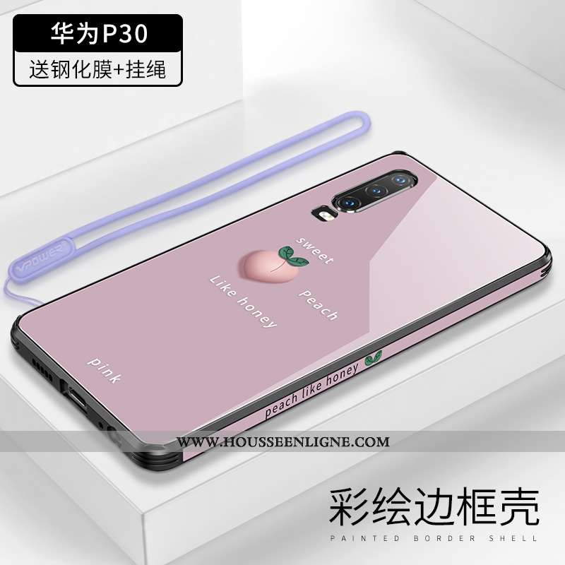 Coque Huawei P30 Verre Ornements Suspendus Tout Compris Luxe Fruit Légère Miroir Orange