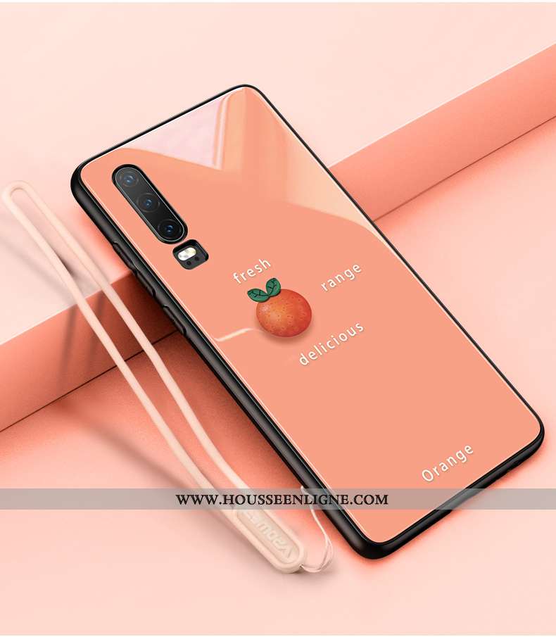 Coque Huawei P30 Verre Ornements Suspendus Tout Compris Luxe Fruit Légère Miroir Orange