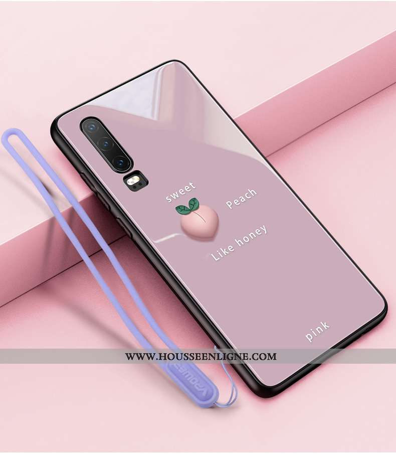 Coque Huawei P30 Verre Ornements Suspendus Tout Compris Luxe Fruit Légère Miroir Orange
