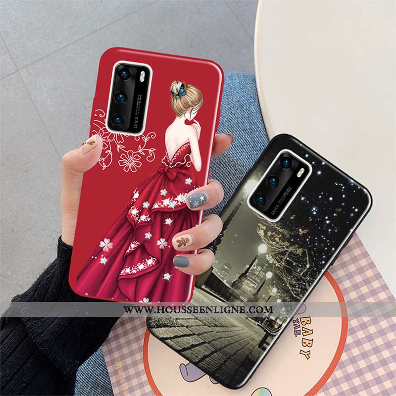 Coque Huawei P40 Fluide Doux Délavé En Daim Animal Étui Personnalité Dessin Animé Bordeaux