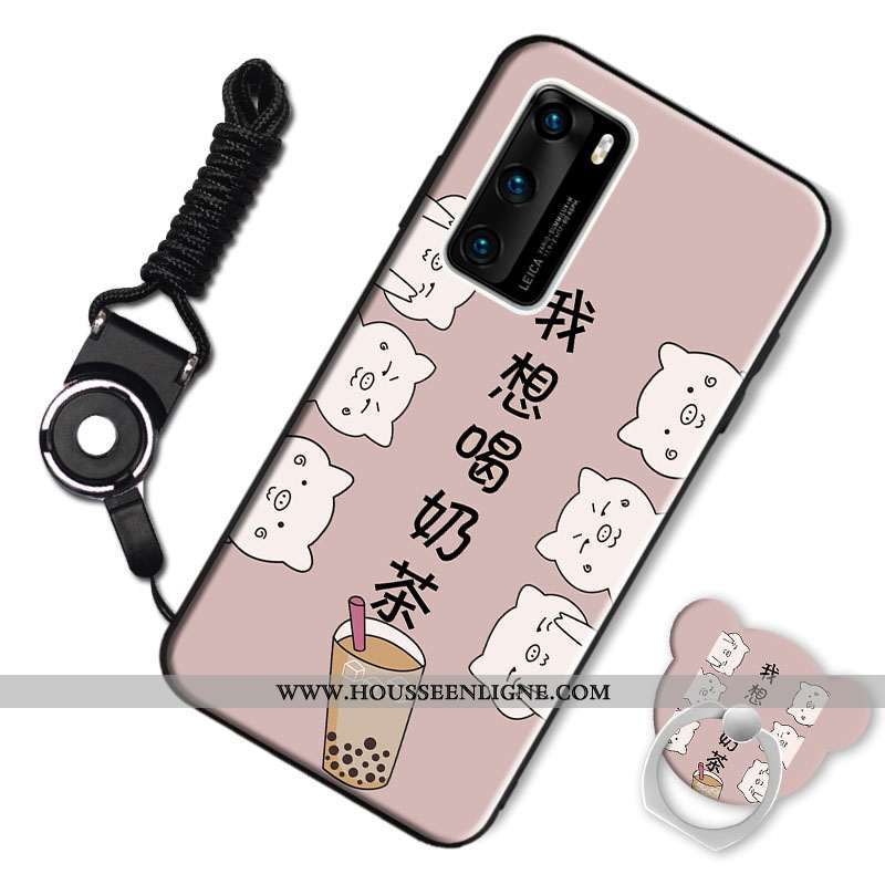 Coque Huawei P40 Fluide Doux Délavé En Daim Animal Étui Personnalité Dessin Animé Bordeaux