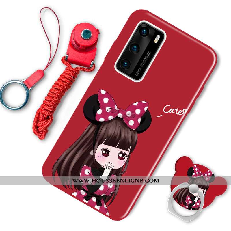 Coque Huawei P40 Fluide Doux Délavé En Daim Animal Étui Personnalité Dessin Animé Bordeaux