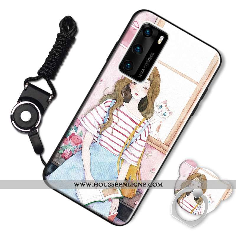 Coque Huawei P40 Fluide Doux Délavé En Daim Animal Étui Personnalité Dessin Animé Bordeaux