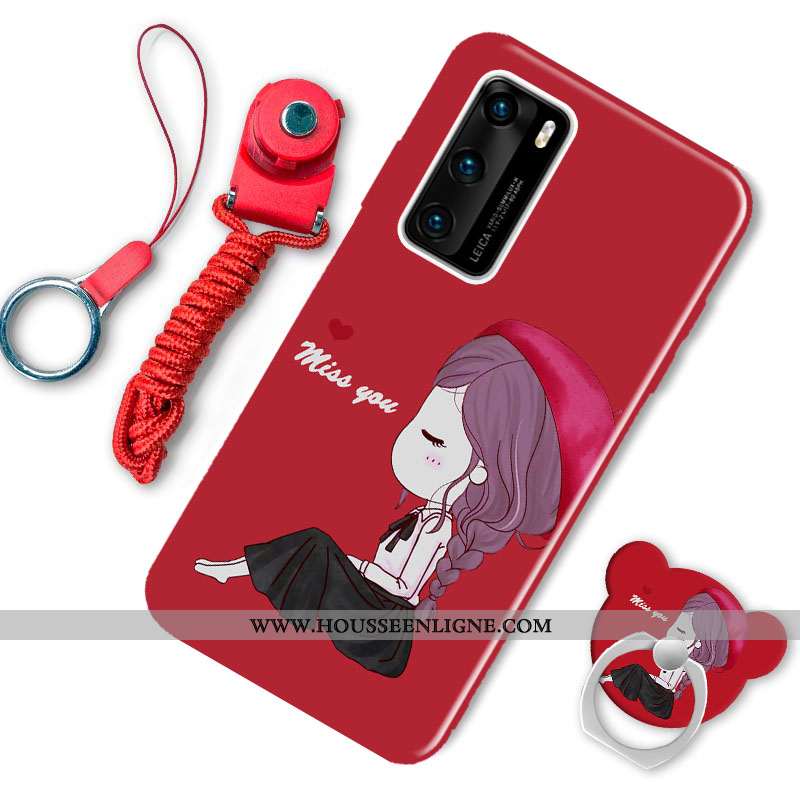 Coque Huawei P40 Fluide Doux Délavé En Daim Animal Étui Personnalité Dessin Animé Bordeaux