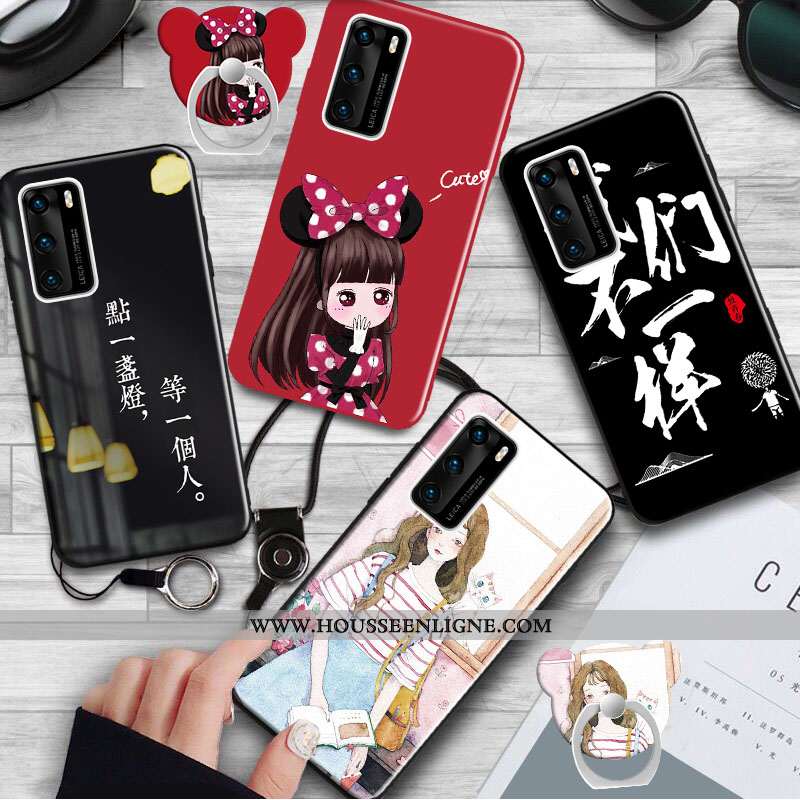 Coque Huawei P40 Fluide Doux Délavé En Daim Animal Étui Personnalité Dessin Animé Bordeaux
