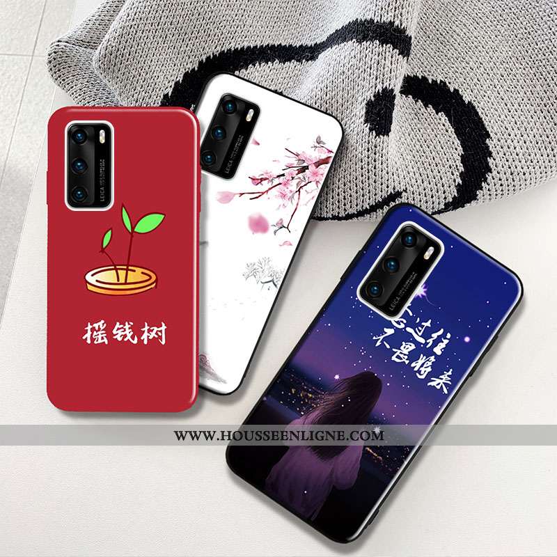 Coque Huawei P40 Fluide Doux Délavé En Daim Animal Étui Personnalité Dessin Animé Bordeaux