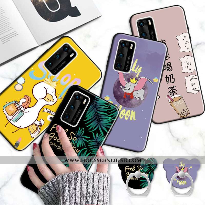 Coque Huawei P40 Fluide Doux Délavé En Daim Animal Étui Personnalité Dessin Animé Bordeaux