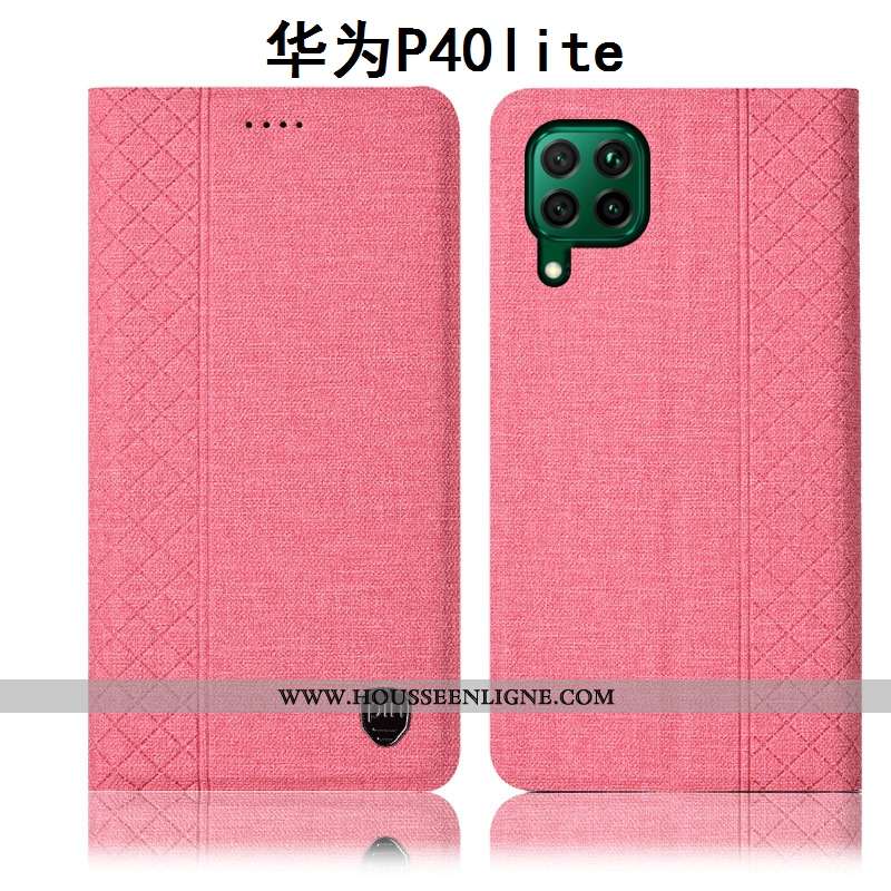 Coque Huawei P40 Lite Cuir Protection Étui Rose Incassable Téléphone Portable