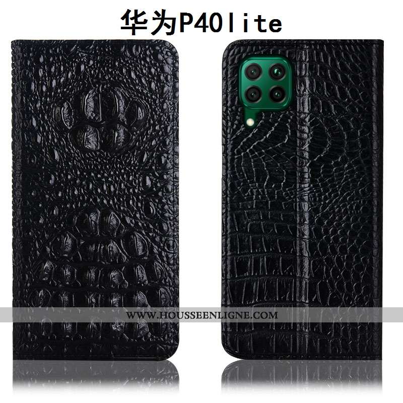 Coque Huawei P40 Lite Cuir Véritable Protection Téléphone Portable Noir Étui Tout Compris