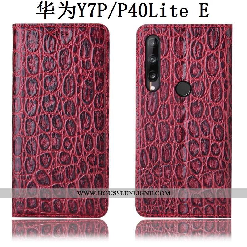 Coque Huawei P40 Lite E Cuir Véritable Modèle Fleurie Téléphone Portable Housse Étui Vin Rouge Incas