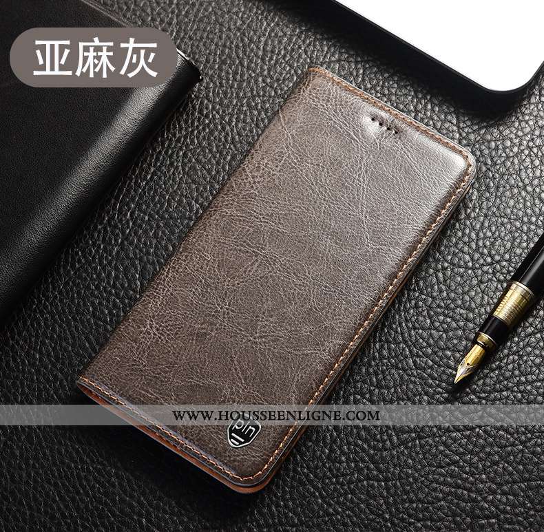 Coque Huawei P40 Lite E Cuir Véritable Modèle Fleurie Étui Housse Gris Incassable