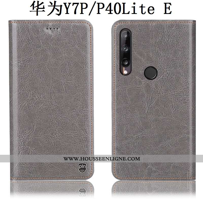 Coque Huawei P40 Lite E Cuir Véritable Modèle Fleurie Étui Housse Gris Incassable