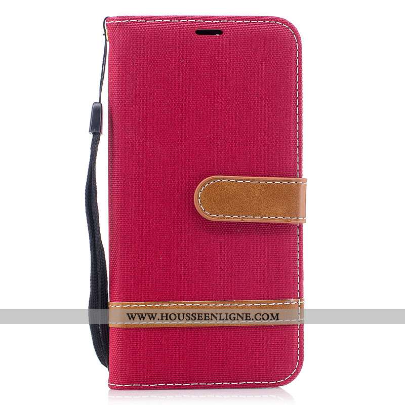 Coque Huawei P40 Lite E Portefeuille Cuir Étui Protection En Denim Housse Rouge
