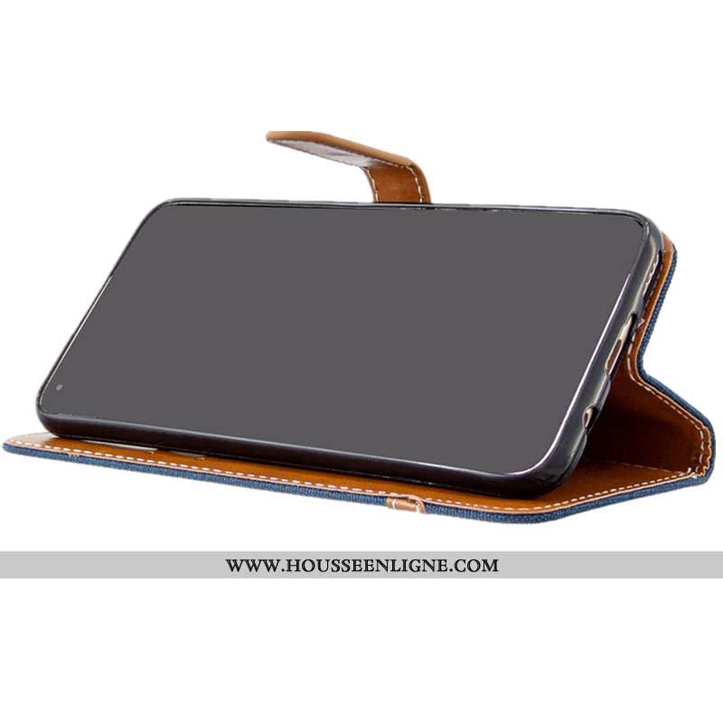Coque Huawei P40 Lite E Portefeuille Cuir Étui Protection En Denim Housse Rouge