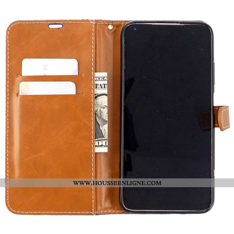 Coque Huawei P40 Lite E Portefeuille Cuir Étui Protection En Denim Housse Rouge