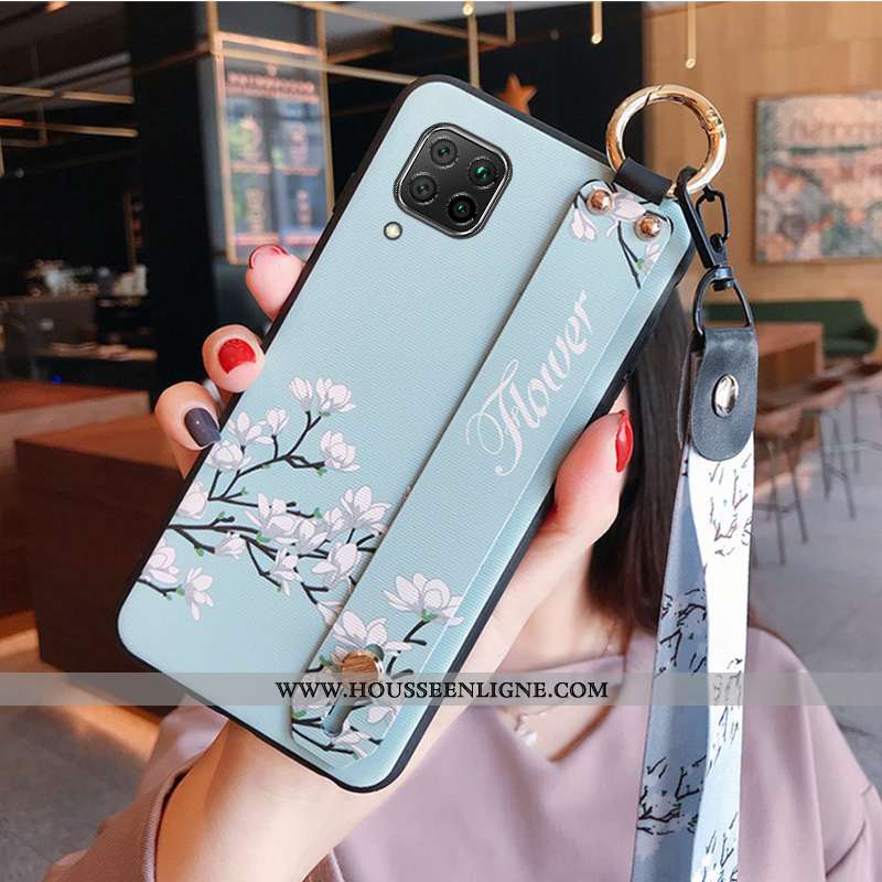 Coque Huawei P40 Lite Protection Délavé En Daim Bleu Fluide Doux Silicone Cou Suspendu