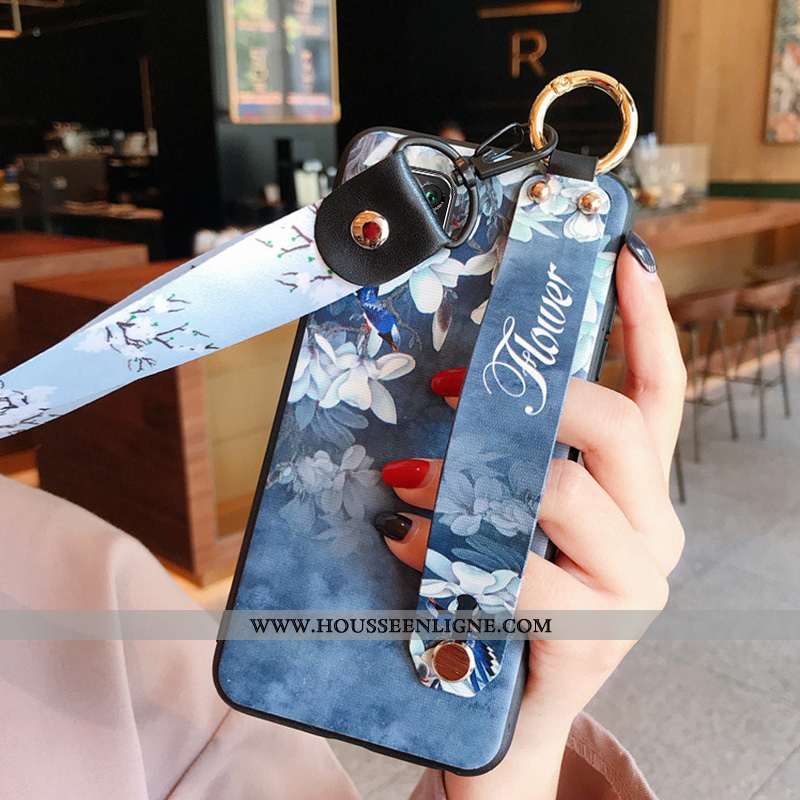 Coque Huawei P40 Lite Protection Délavé En Daim Bleu Fluide Doux Silicone Cou Suspendu