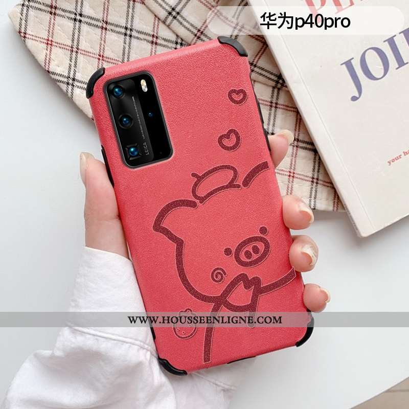 Coque Huawei P40 Pro Mode Protection Modèle Fleurie Étui Cuir Créatif Téléphone Portable Rouge