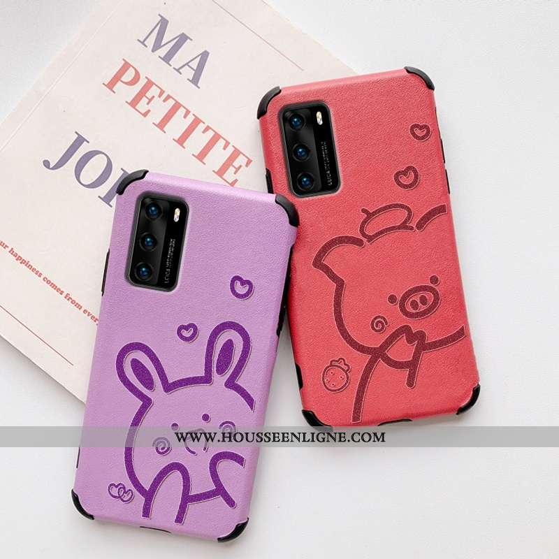 Coque Huawei P40 Pro Mode Protection Modèle Fleurie Étui Cuir Créatif Téléphone Portable Rouge