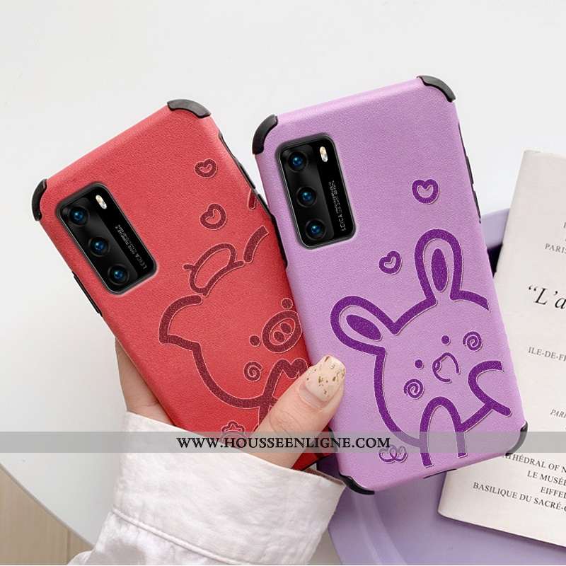 Coque Huawei P40 Pro Mode Protection Modèle Fleurie Étui Cuir Créatif Téléphone Portable Rouge