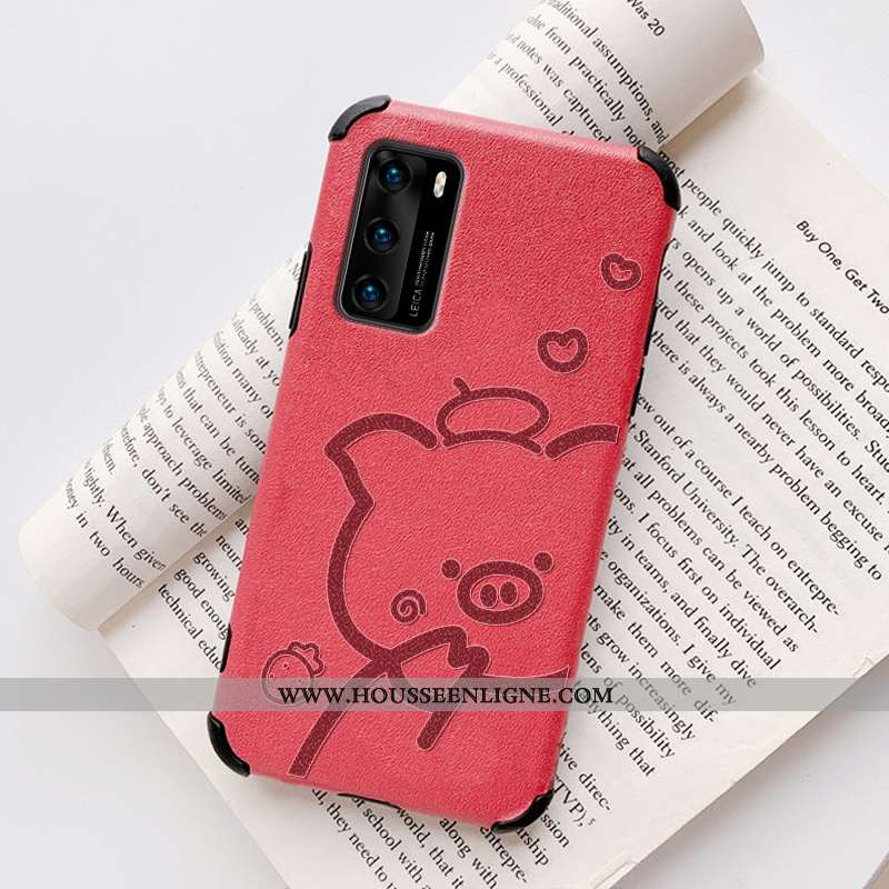 Coque Huawei P40 Pro Mode Protection Modèle Fleurie Étui Cuir Créatif Téléphone Portable Rouge