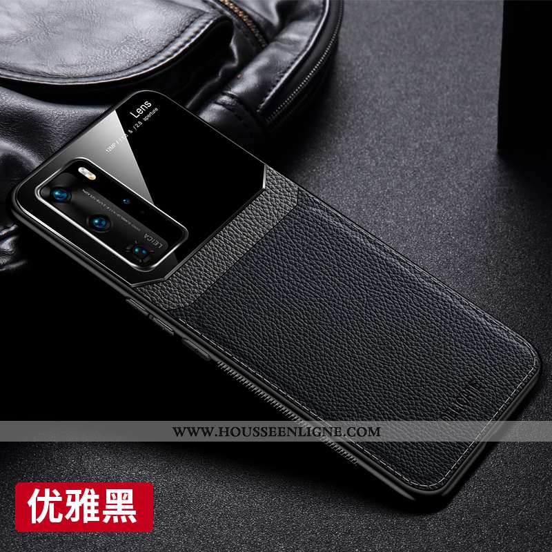 Coque Huawei P40 Pro Protection Luxe Incassable Légère Créatif Étui Cuir Bleu Foncé