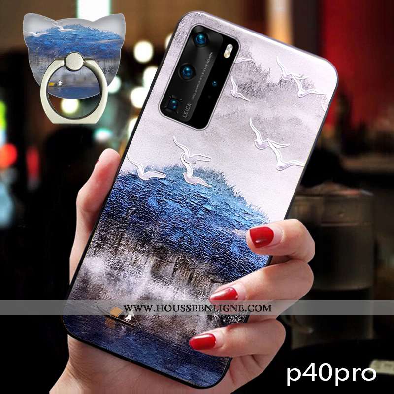 Coque Huawei P40 Pro Tendance Fluide Doux Vent Vintage Téléphone Portable Étui Bleu Foncé