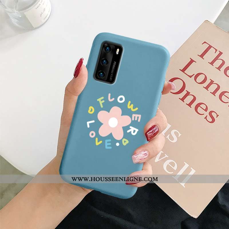 Coque Huawei P40 Silicone Fluide Doux Amoureux Téléphone Portable Incassable Nouveau Petit Bleu Fonc