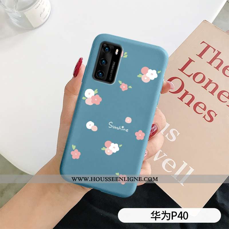 Coque Huawei P40 Silicone Fluide Doux Amoureux Téléphone Portable Incassable Nouveau Petit Bleu Fonc