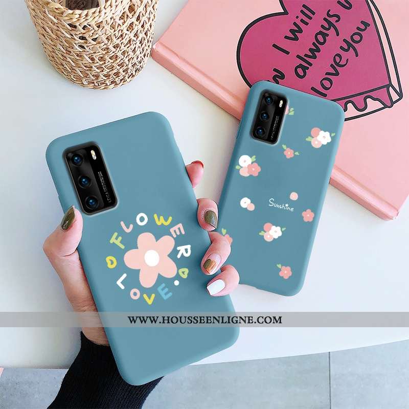 Coque Huawei P40 Silicone Fluide Doux Amoureux Téléphone Portable Incassable Nouveau Petit Bleu Fonc