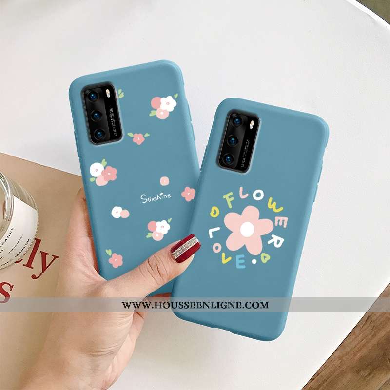 Coque Huawei P40 Silicone Fluide Doux Amoureux Téléphone Portable Incassable Nouveau Petit Bleu Fonc